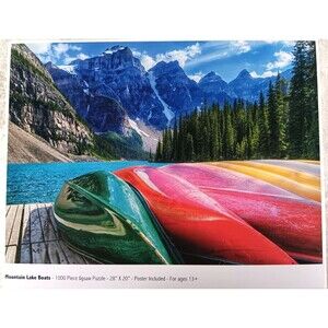 Mountain Lake Boats 1000 Piece Jigsaw Puzzle with Poster by Colorcraft Puzzles